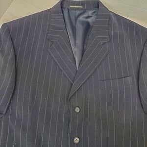 Vicci Uomo Tulio Men 46XL Pinstripe Suit Jacket Navy Blue 4 Button Dark Academia